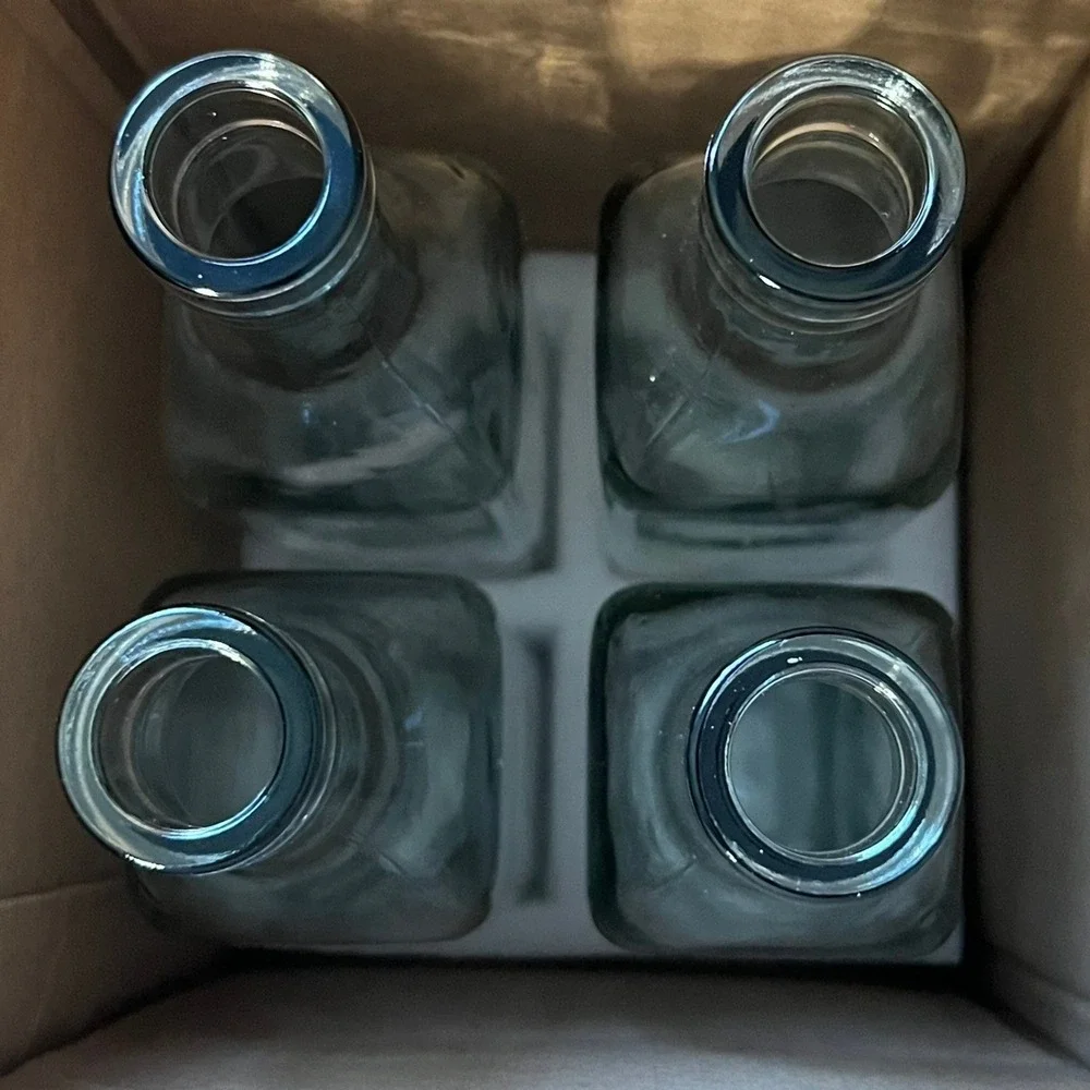 Glass Oil Dispenser Set 4 Pack Clear Square Bottles Kitchen New